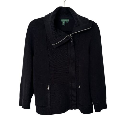 Ralph Lauren Jeans Black Chunky Cowl Neck Cardigan Sweater| Size M - Picture 1 of 8